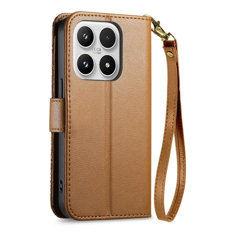 For Xiaomi 17 Case Floral Leaf Pattern Multi Card Slots Zipper Leather Phone Cover with Wrist Strap - Brown