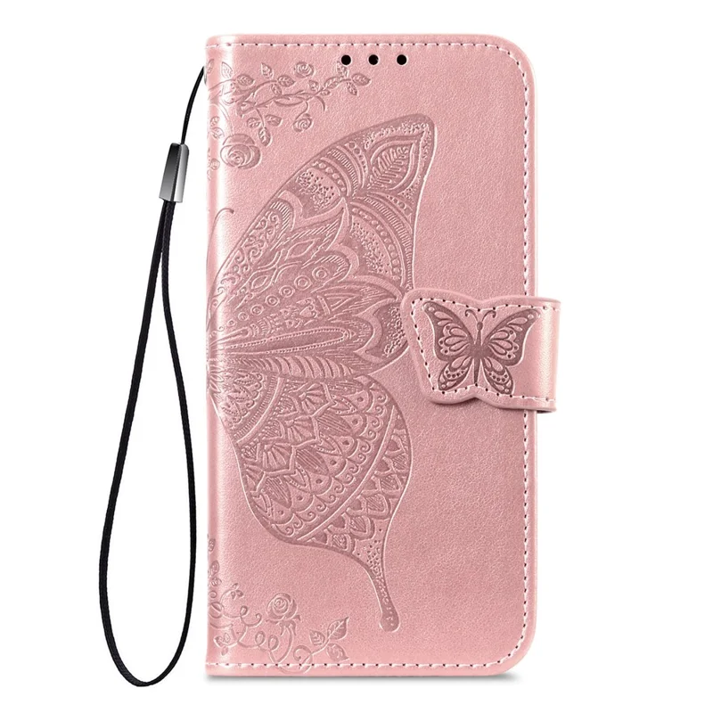 For Xiaomi 17 Case with Strap Butterfly Pattern PU Leather Wallet Phone Cover - Rose Gold