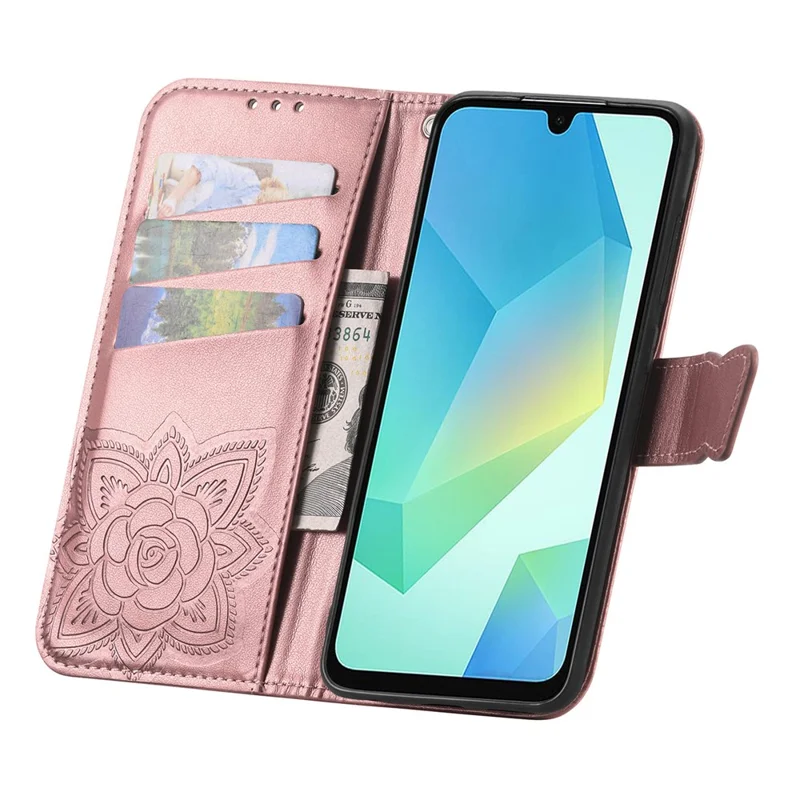 For Xiaomi 17 Case with Strap Butterfly Pattern PU Leather Wallet Phone Cover - Rose Gold