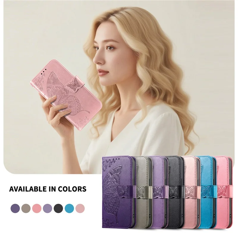 For Xiaomi 17 Case with Strap Butterfly Pattern PU Leather Wallet Phone Cover - Rose Gold