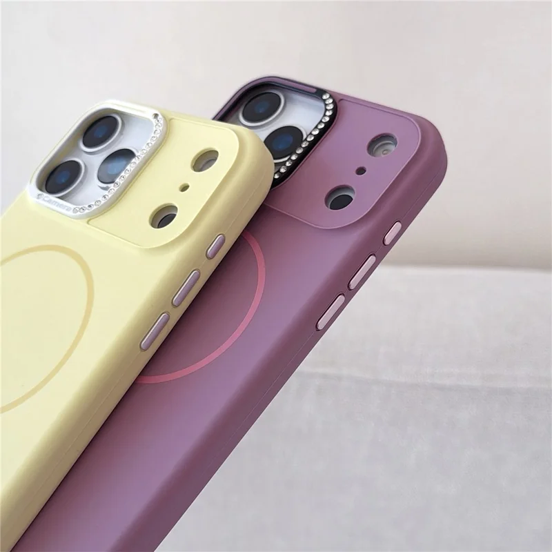 For iPhone 17 Pro Case Compatible with MagSafe Rhinestone Decor Lens Frame Silicone Phone Cover - Orange