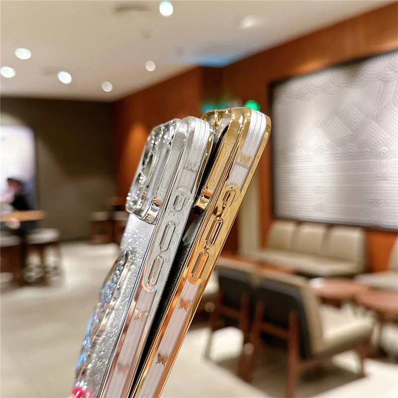 For iPhone 17 Pro Max Case Quicksand Butterfly TPU Phone Cover with Glass Lens Film - Silver