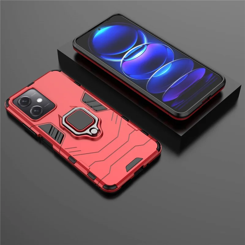 Étui de téléphone avec support à anneau pour Xiaomi Redmi Note 12 5G (Global) / (Inde) / (Chine) / Poco X5 5G, étui hybride dur PC + TPU souple résistant aux chutes - Rouge