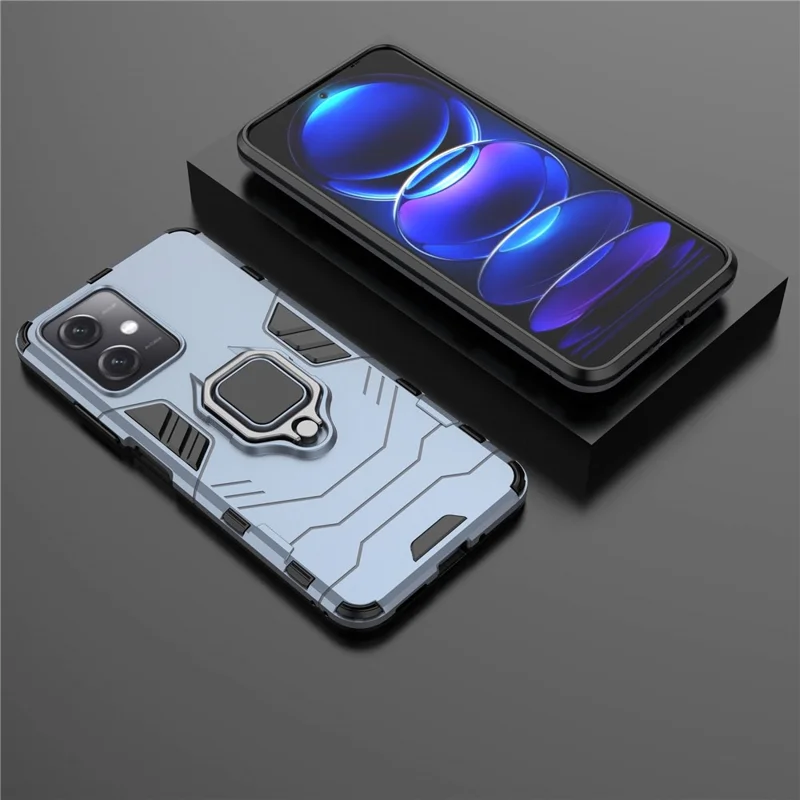 For Xiaomi Redmi Note 12 5G (Global) / (India) / (China) / Poco X5 5G Ring Holder Kickstand Phone Case Fall Resistant Hard PC+Soft TPU Hybrid Cover - Blue