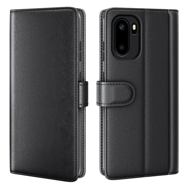 For OnePlus Ace 6 5G Case Genuine Split Leather Phone Cover with Wallet Stand - Black
