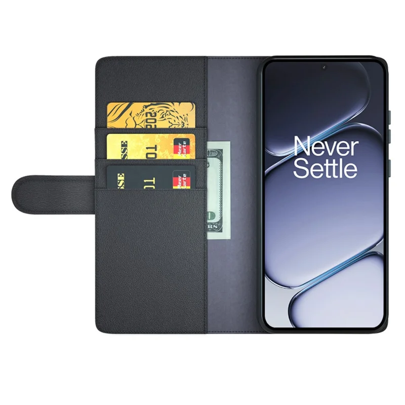 For OnePlus Ace 6 5G Case Genuine Split Leather Phone Cover with Wallet Stand - Black