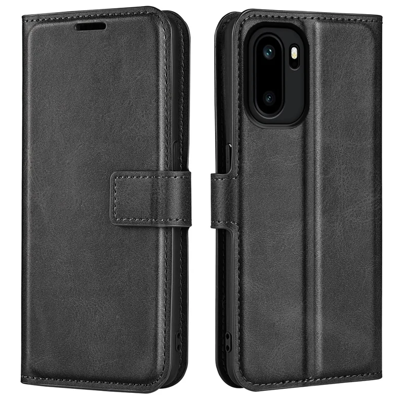 For OnePlus Ace 6 5G Stand Case Anti-Scratch Calf Texture Leather Phone Cover - Black