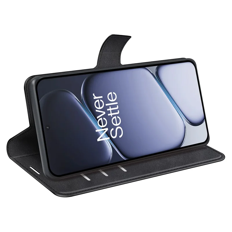 For OnePlus Ace 6 5G Stand Case Anti-Scratch Calf Texture Leather Phone Cover - Black