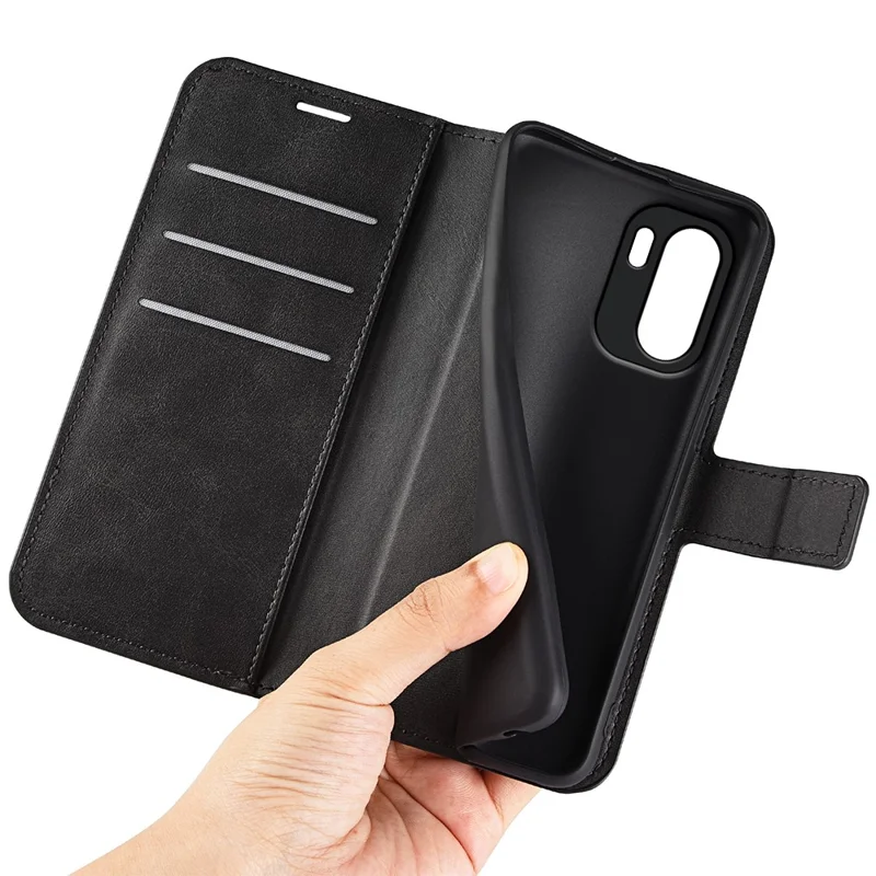 For OnePlus Ace 6 5G Stand Case Anti-Scratch Calf Texture Leather Phone Cover - Black