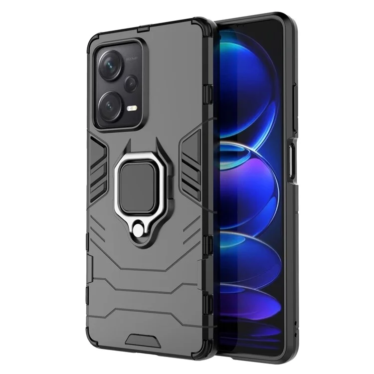 Para Xiaomi Redmi Note 12 Pro+ 5G Suporte de Anel Kickstand Capa Traseira do Telefone à Prova de Choque PC+TPU Híbrida Capa - Preto