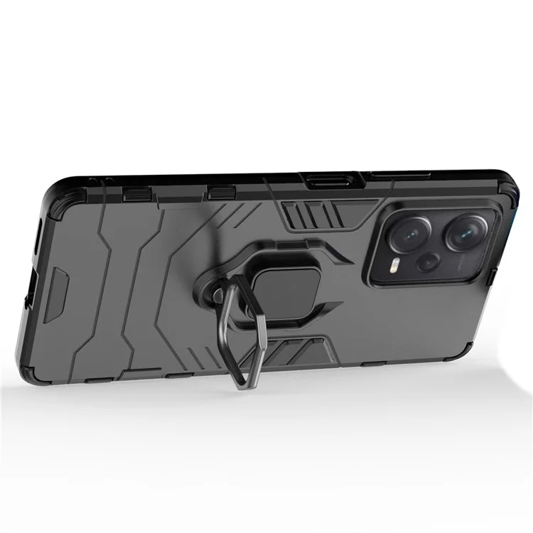 Para Xiaomi Redmi Note 12 Pro+ 5G Suporte de Anel Kickstand Capa Traseira do Telefone à Prova de Choque PC+TPU Híbrida Capa - Preto