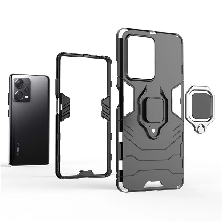 Para Xiaomi Redmi Note 12 Pro+ 5G Suporte de Anel Kickstand Capa Traseira do Telefone à Prova de Choque PC+TPU Híbrida Capa - Preto