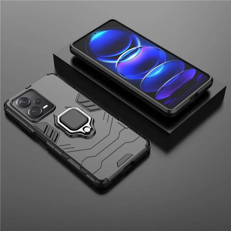 Para Xiaomi Redmi Note 12 Pro+ 5G Suporte de Anel Kickstand Capa Traseira do Telefone à Prova de Choque PC+TPU Híbrida Capa - Preto
