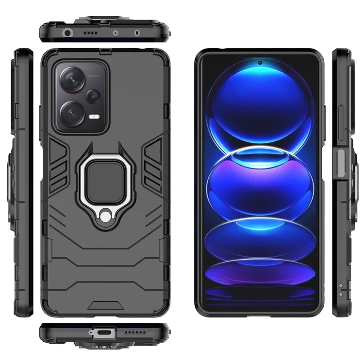 Para Xiaomi Redmi Note 12 Pro+ 5G Suporte de Anel Kickstand Capa Traseira do Telefone à Prova de Choque PC+TPU Híbrida Capa - Preto
