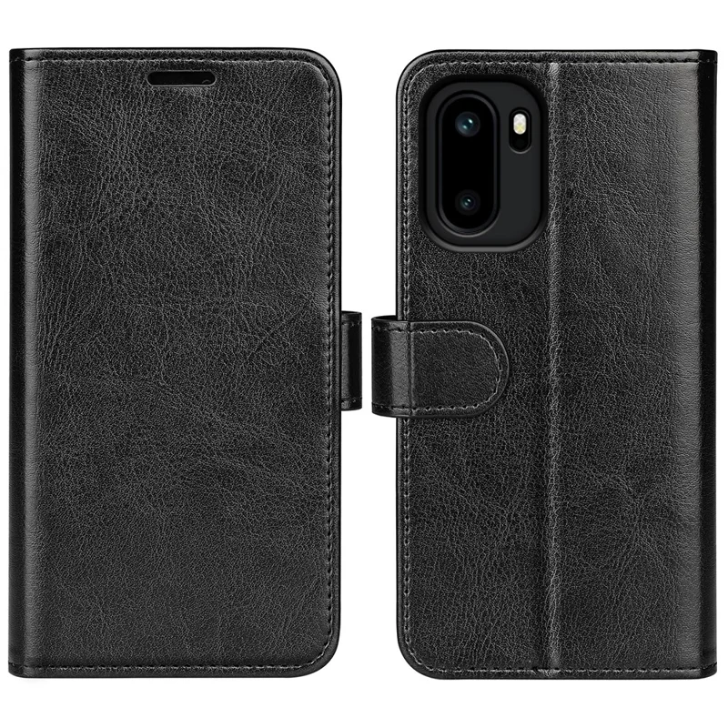 For OnePlus Ace 6 5G Case Crazy Horse Texture Stand Leather Phone Cover - Black