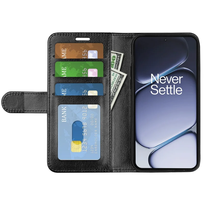 For OnePlus Ace 6 5G Case Crazy Horse Texture Stand Leather Phone Cover - Black