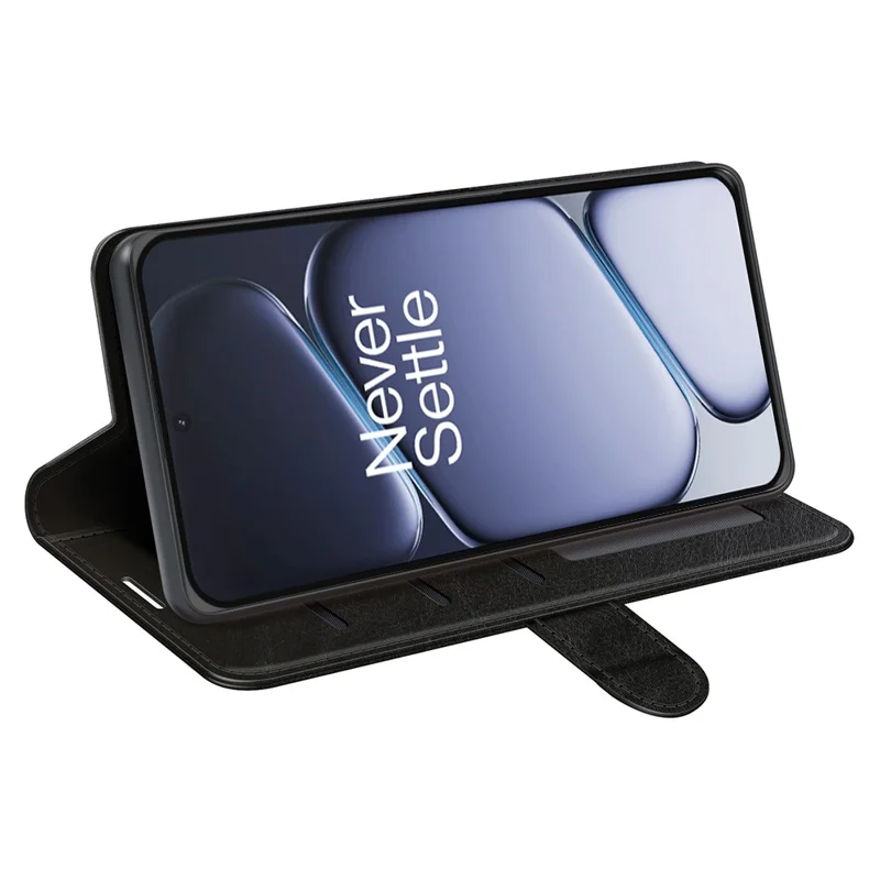 For OnePlus Ace 6 5G Case Crazy Horse Texture Stand Leather Phone Cover - Black