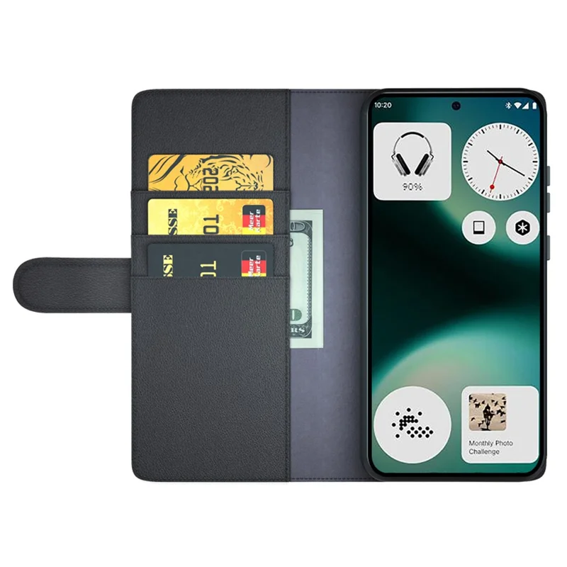 For Nothing Phone (3a) Lite 5G Case Genuine Split Leather Phone Cover with Wallet Stand - Black