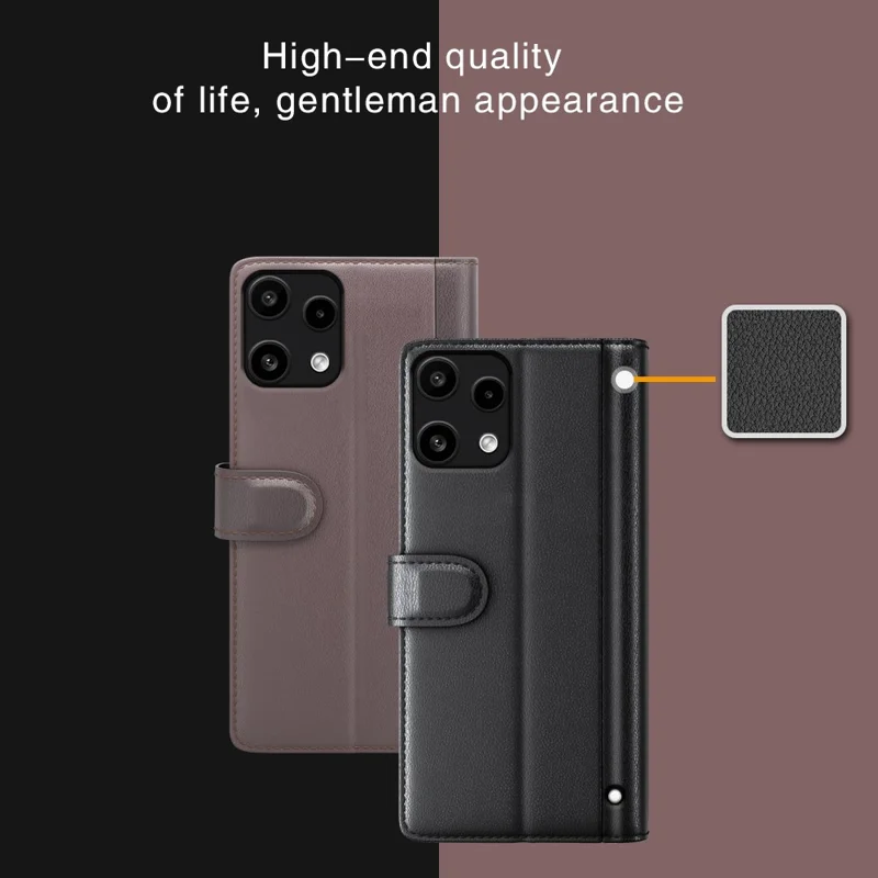 For Nothing Phone (3a) Lite 5G Case Genuine Split Leather Phone Cover with Wallet Stand - Black