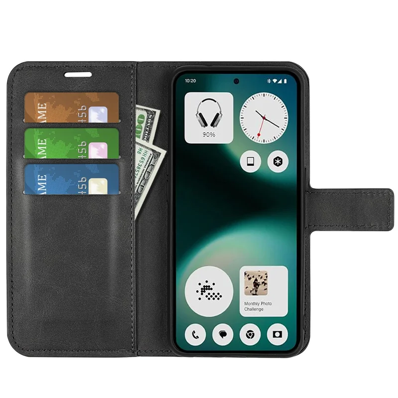 For Nothing Phone (3a) Lite 5G Stand Case Anti-Scratch Calf Texture Leather Phone Cover - Black