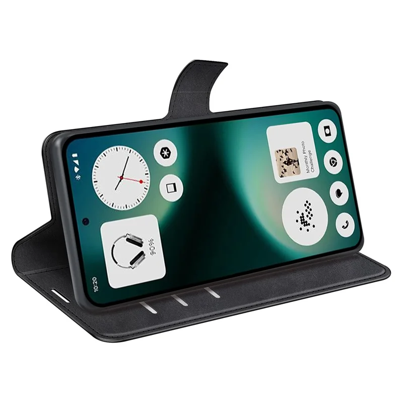 For Nothing Phone (3a) Lite 5G Stand Case Anti-Scratch Calf Texture Leather Phone Cover - Black