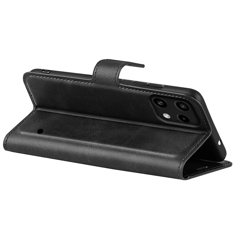 For Nothing Phone (3a) Lite 5G Stand Case Anti-Scratch Calf Texture Leather Phone Cover - Black