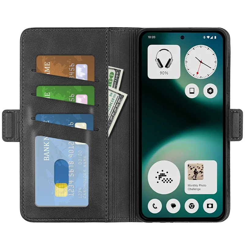 For Nothing Phone (3a) Lite 5G Case Calf Texture Leather Wallet Phone Cover - Black