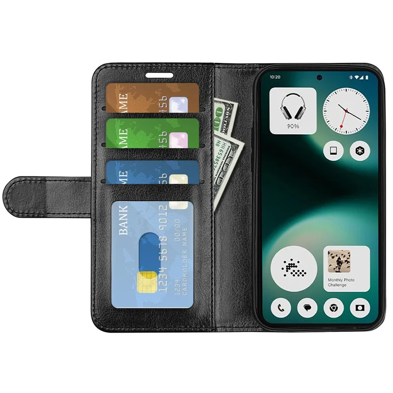 For Nothing Phone (3a) Lite 5G Case Crazy Horse Texture Stand Leather Phone Cover - Black