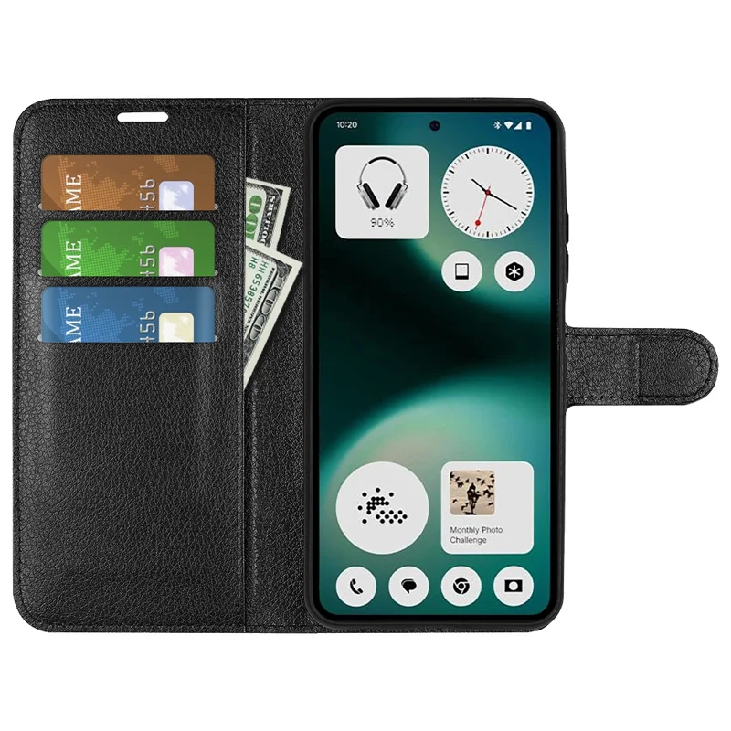 For Nothing Phone (3a) Lite 5G Case Wallet Stand Litchi Texture Shockproof Leather Phone Cover - Black