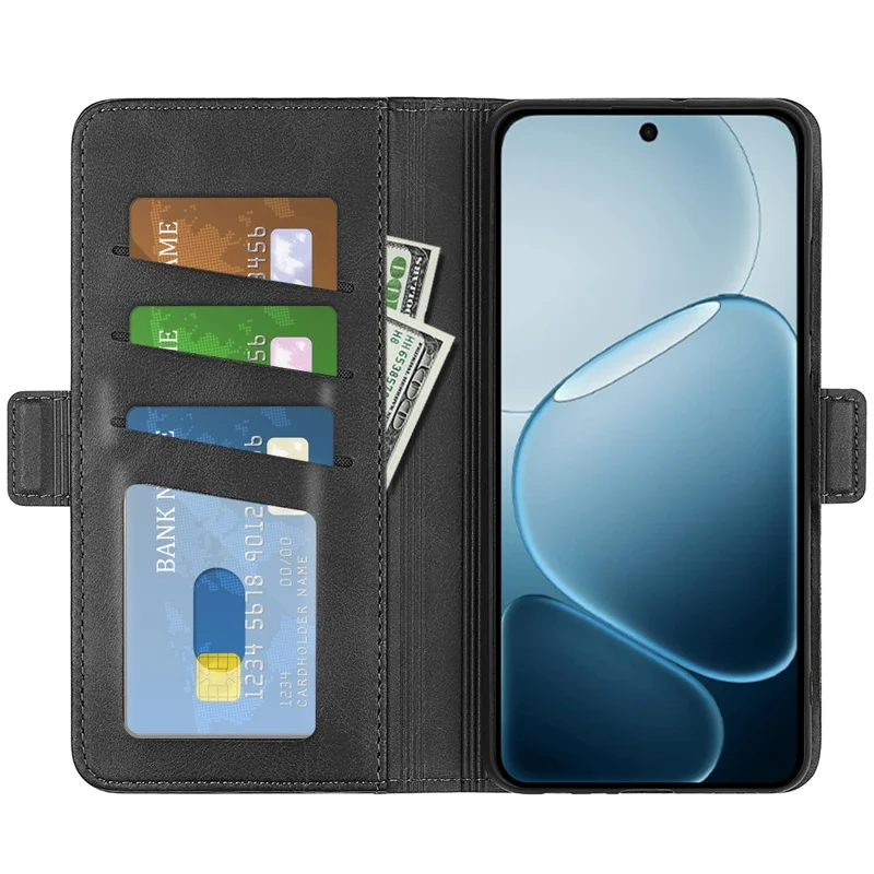 For Oppo A6x 4G / A6x 5G Case Calf Texture Leather Wallet Phone Cover - Black