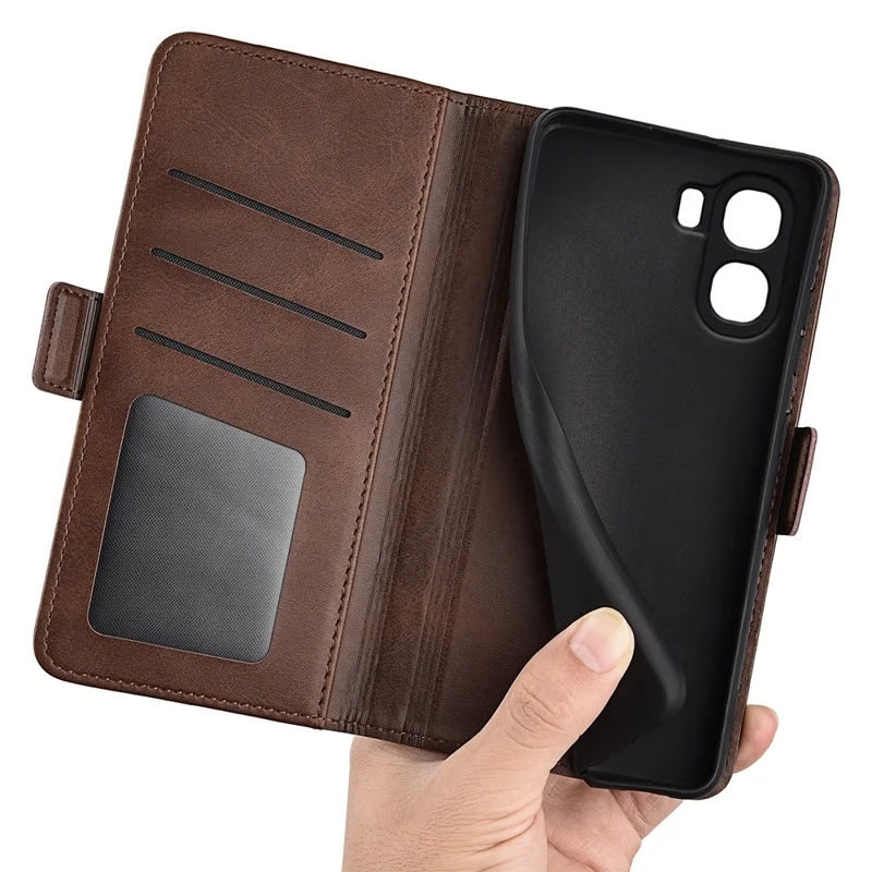 For Oppo A6x 4G / A6x 5G Case Calf Texture Leather Wallet Phone Cover - Brown