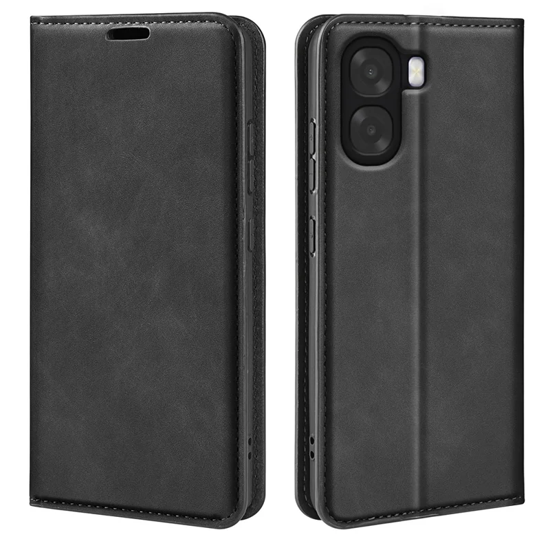 For Oppo A6x 4G / A6x 5G Case Skin Touch Leather Wallet Phone Cover - Black