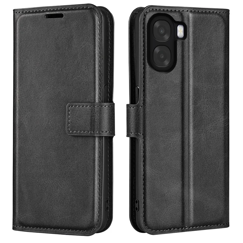For Oppo A6x 4G / A6x 5G Stand Case Anti-Scratch Calf Texture Leather Phone Cover - Black
