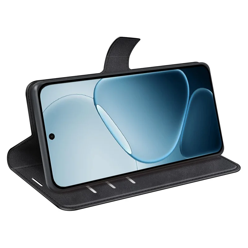 For Oppo A6x 4G / A6x 5G Stand Case Anti-Scratch Calf Texture Leather Phone Cover - Black