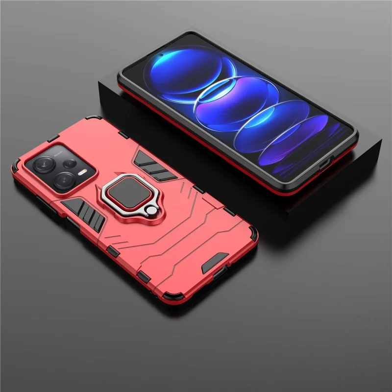 For Xiaomi Redmi Note 12 Pro 5G / Note 12 Pro Speed 5G / Poco X5 Pro 5G Ring Kickstand Phone Drop-proof Case PC+TPU Protective Back Cover - Red