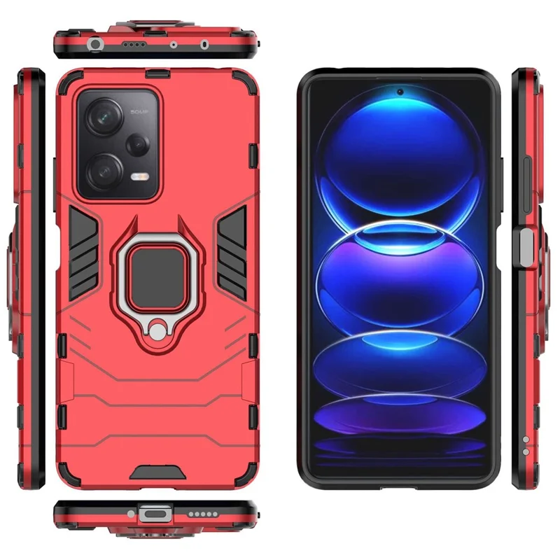 For Xiaomi Redmi Note 12 Pro 5G / Note 12 Pro Speed 5G / Poco X5 Pro 5G Ring Kickstand Phone Drop-proof Case PC+TPU Protective Back Cover - Red