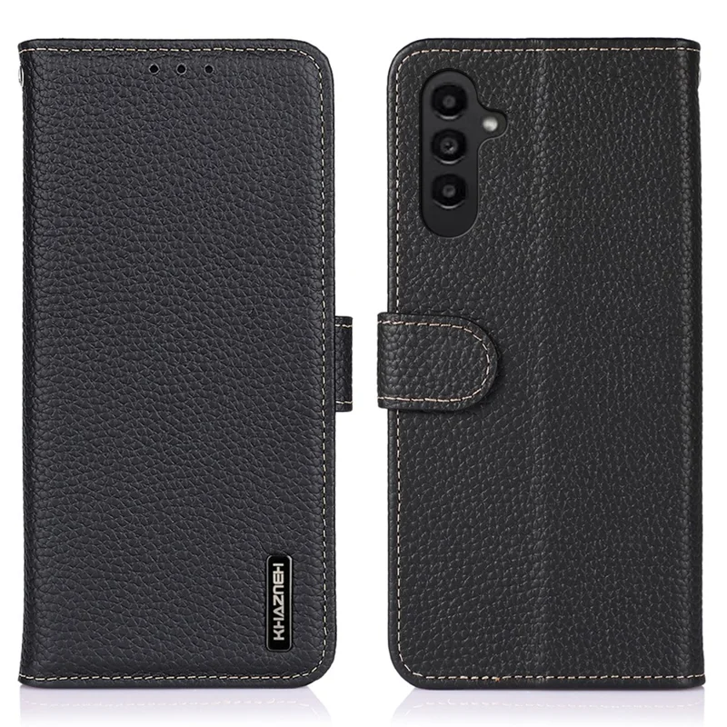 KHAZNEH Custodia in vera pelle bovina per Samsung Galaxy S26+, cover pieghevole - Nero
