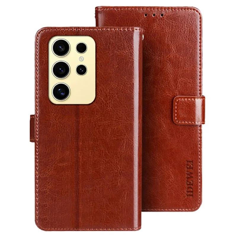 IDEWEI Für Samsung Galaxy S26 Ultra Standtasche Crazy Horse-Textur Leder-Handyhülle - Braun