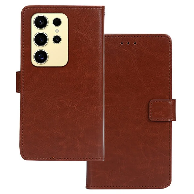 IDEWEI For Samsung Galaxy S26 Ultra Case Wallet Leather Phone Cover Crazy Horse Texture - Brown