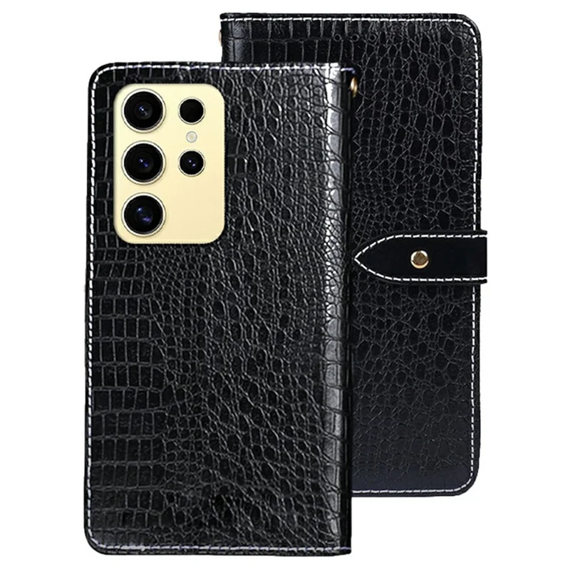 IDEWEI For Samsung Galaxy S26 Ultra Case Crocodile Texture PU Leather Flip Phone Cover - Black