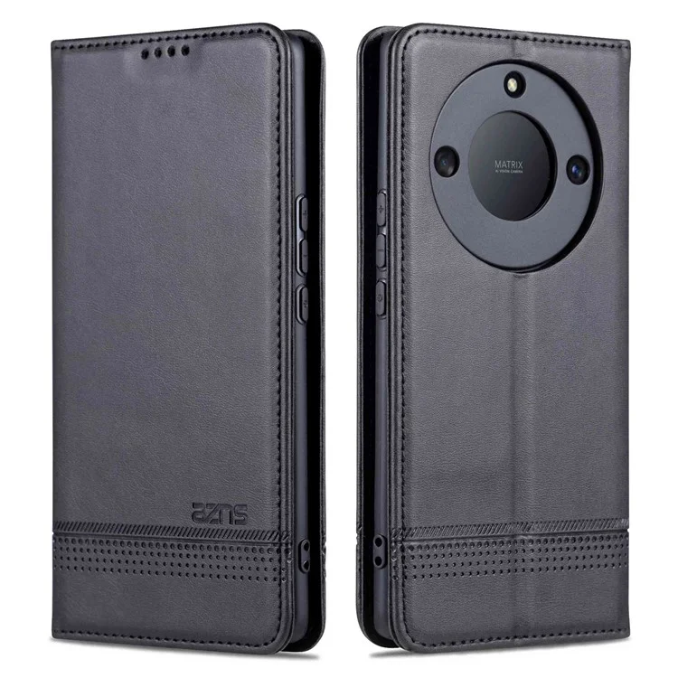 AZNS For Honor X40 5G Cuero de Vaca Textura Soporte Funda para Teléfono Caso PU Cuero Magnético Auto-absorbido Folio Flip Cartera Cubierta - Negro