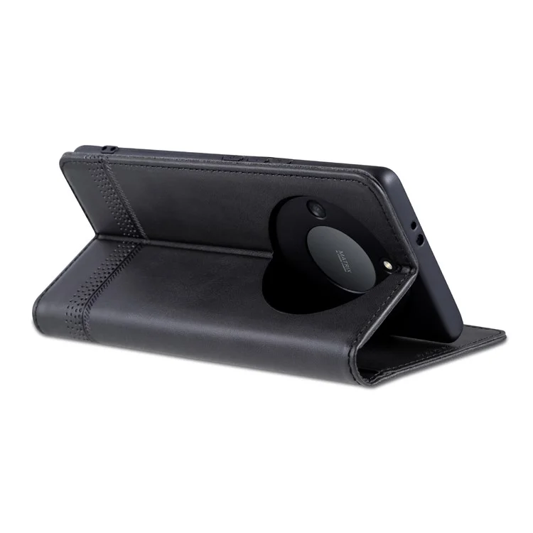 AZNS For Honor X40 5G Cuero de Vaca Textura Soporte Funda para Teléfono Caso PU Cuero Magnético Auto-absorbido Folio Flip Cartera Cubierta - Negro