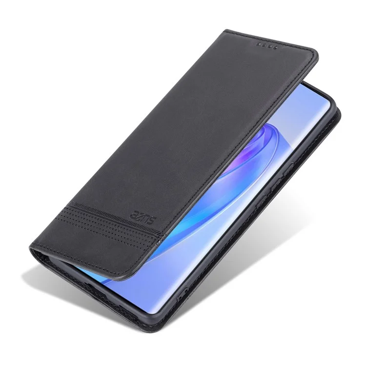 AZNS For Honor X40 5G Cuero de Vaca Textura Soporte Funda para Teléfono Caso PU Cuero Magnético Auto-absorbido Folio Flip Cartera Cubierta - Negro