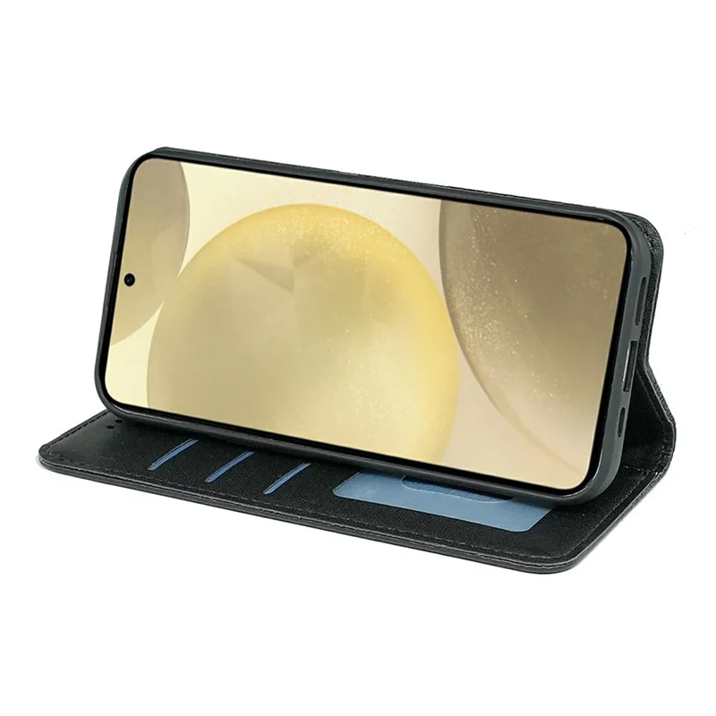 For Samsung Galaxy S26+ Wallet Phone Case Checkered Pattern Imprint Leather Flip Cover with Wrist Strap - Black