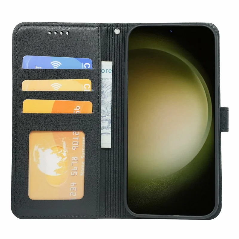 For Samsung Galaxy S26 Wallet Case Magnetic Snap Leather Phone Cover with Strap - Black