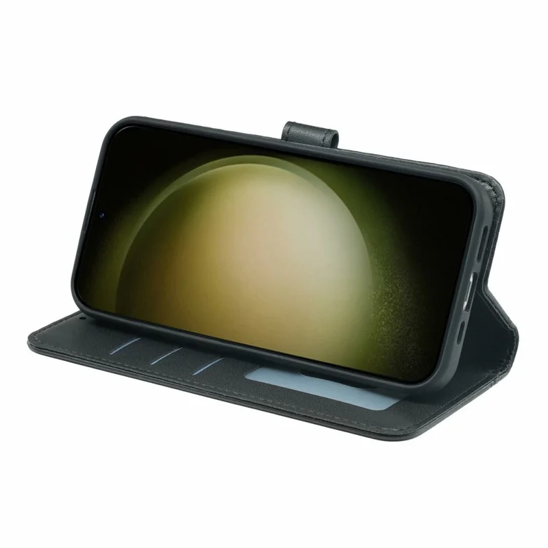 For Samsung Galaxy S26 Wallet Case Magnetic Snap Leather Phone Cover with Strap - Black