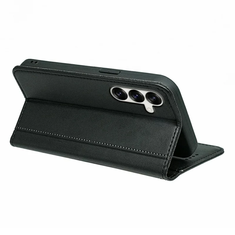For Samsung Galaxy S26 Wallet Case Magnetic Closing PU Leather Phone Cover with Wrist Strap - Black
