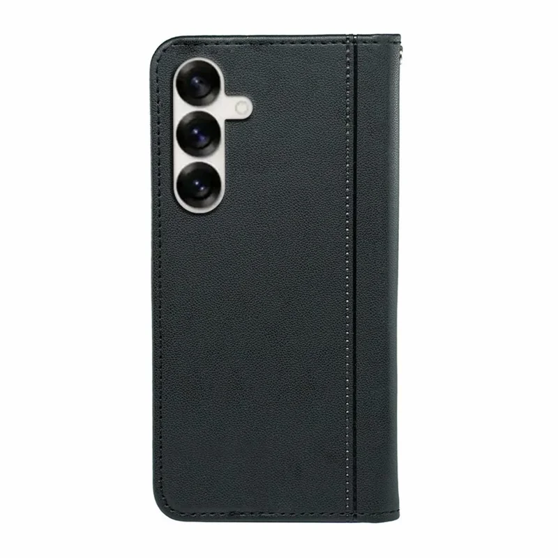 For Samsung Galaxy S26 Wallet Case Magnetic Closing PU Leather Phone Cover with Wrist Strap - Black