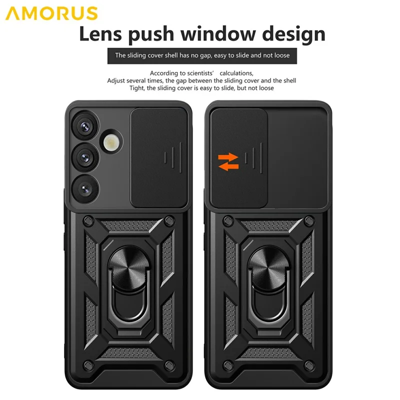 For Samsung Galaxy S26+ Case with Slide Camera Lid PC + TPU Kickstand Phone Cover - Black