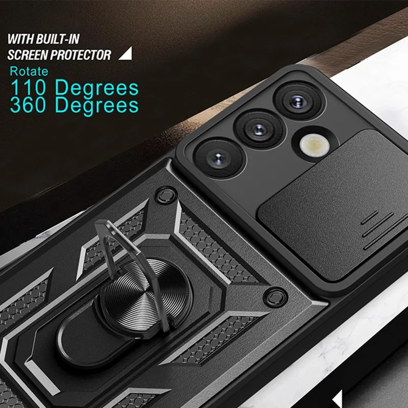 For Samsung Galaxy A57 5G Case with Slide Camera Lid PC + TPU Kickstand Phone Cover - Black